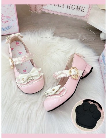 Mary Janes Rose en Cuir Synthétique Style Lolita - Talon Bas avec Talo