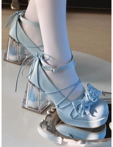 Chaussures Lolita en cuir synthétique bleu pastel
