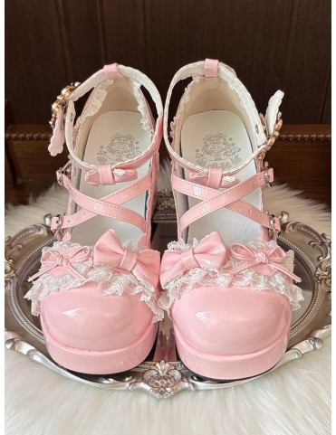 Mary Janes Rose Bonbon Lolita à Plateforme - Talon Imprimé Cuillère à