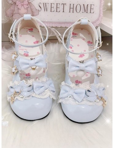 Escarpins Sweet Blue Lolita - Cuir synthétique avec dentelle délicate,