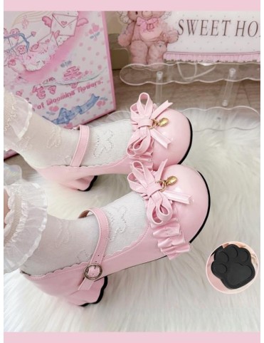 Chaussures Sweet Lolita blanches en PU à talon moyen avec nœud fraise