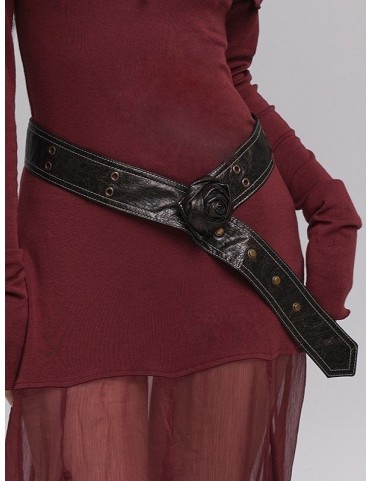 Ceinture gothique marron PU avec détail rose et bo