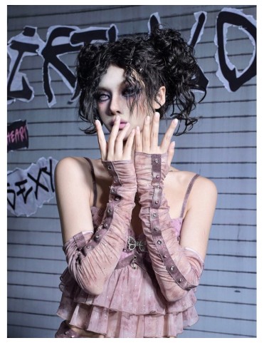 Chauffe-poignets résille pastel Y2K à volants et s