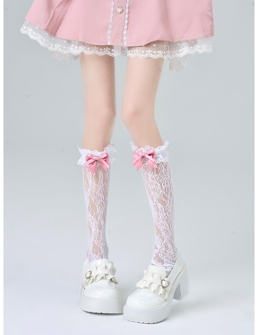 Chaussettes en dentelle avec nœud papillon tricolore