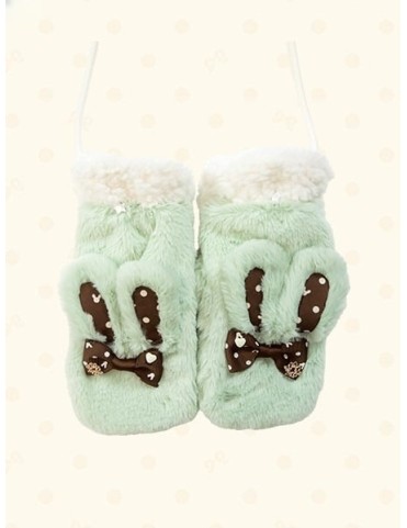 Mouffles en peluche Sweet Lolita avec oreilles de lapin et nœuds