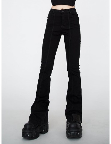 Jean skinny évasé noir avec détails patchwork en PU