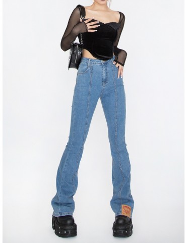 Jean skinny évasé Blue Punk avec détails patchwork en PU