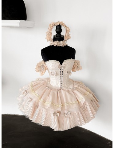 Corset crème à motifs diamant + Jupe + Choker + Manchettes + Ensemble