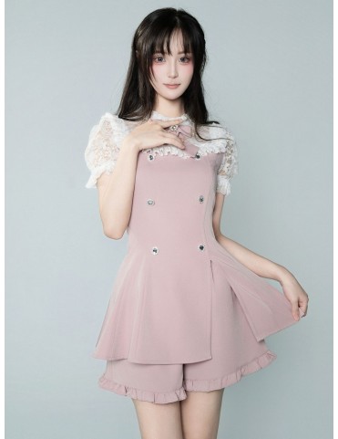 Ensemble rose poudré Jirai Kei - Mini-robe à col et manches en dentell