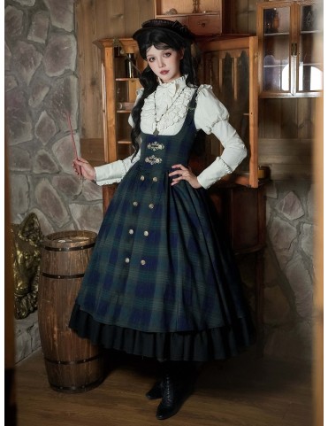 Ensemble Lolita à carreaux verts, style preppy - Version longue JSK +
