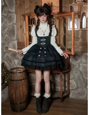 Ensemble Lolita à carreaux verts, style preppy - Version courte, JSK t