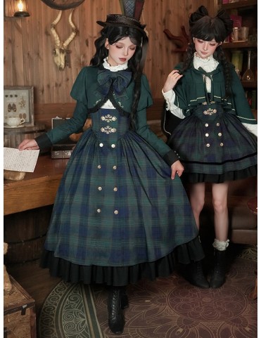 Ensemble Lolita Vert Préppy - Version Longue JSK + Chemise + Haut Cour