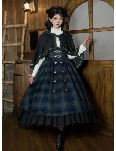 Ensemble Lolita à carreaux verts style preppy - Version longue JSK + C