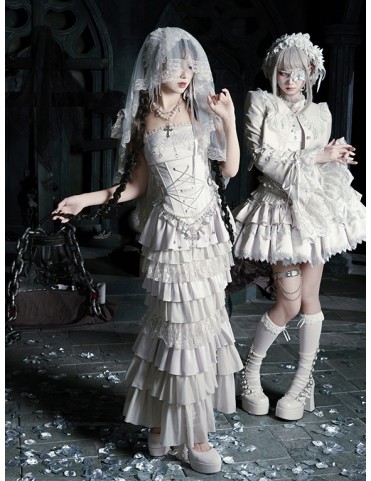 Ensemble Silver Gothic Lolita - Corset, jupe sirène, chaîne, collier e