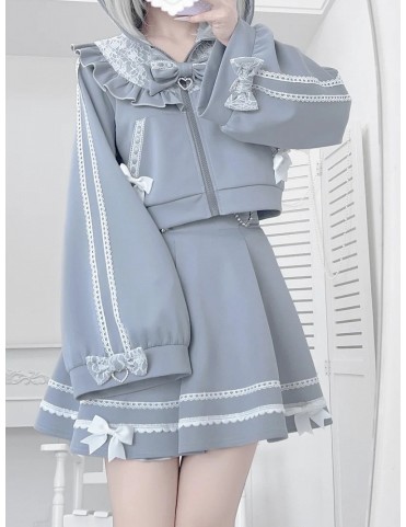 Ensemble de sport Kawaii Tenshi - Veste à capuche et jupe bleu clair a