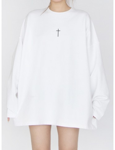 Sweat à capuche oversize blanc avec croix noire