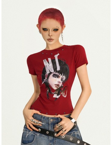 T-shirt graphique slim noir pour fille - Punk Blackhead