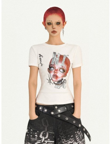 T-shirt graphique slim-fit fille rousse punk