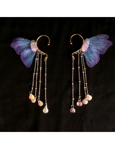 Manchettes d'oreilles Ailes de Papillon à Sequins Iridescents et Frang