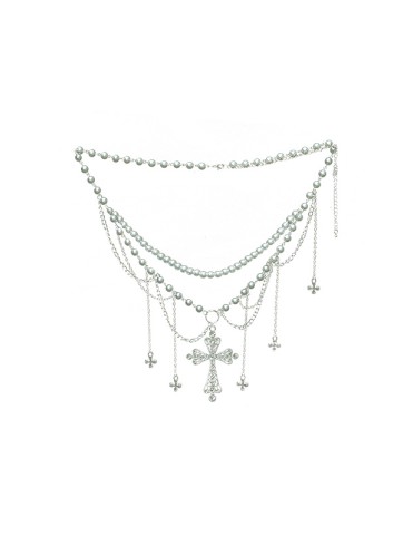 Ceinture ventrale gothique perlée Silver Cross Charms