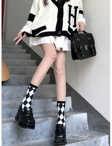 Chaussettes en coton à motifs diamant rétro