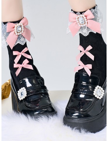Chaussettes décoratives à nœud strass, 6 couleurs