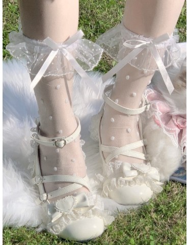 Chaussettes Lolita à motifs pois noirs et blancs