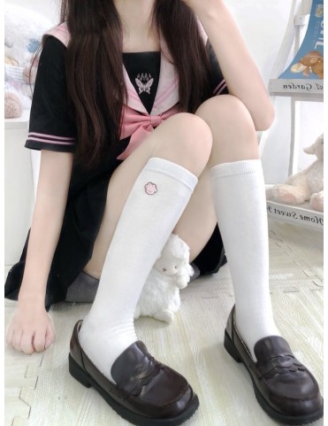 Chaussettes mi-mollet brodées patte de chaton (blanc/noir/beige)