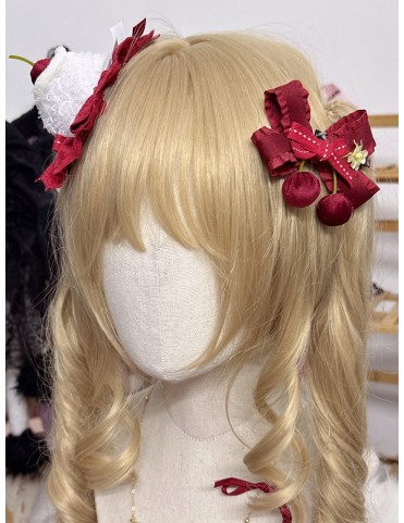 Barrette velours cerise avec nœud - 2 couleurs