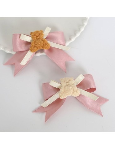 Deux barrettes nœud décorées d'ours beige et marron