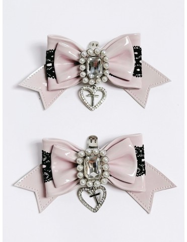 Clips de chaussures Jirai Kei nœud noir & rose/blanc & rose - Décorati