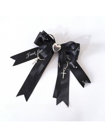Barrettes nœud ruban Jirai Kei noires/roses avec strass en forme de cœ