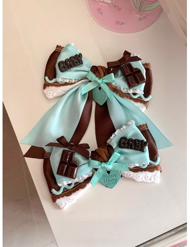 Barrettes nœud pastel chocolat-menthe