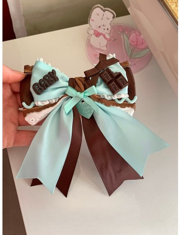 Barrette nœud ruban chocolat menthe rêveur