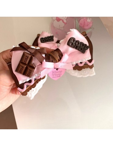 Barrette nœud chocolat rose et marron Sweet Lolita