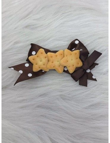Barrette Sweet Lolita à pois marron avec décorations biscuit