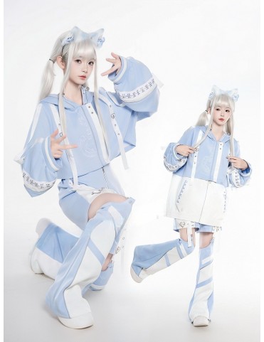 Ensemble coordonné Tenshi Kaiwai bleu clair futuriste de style J - Ves