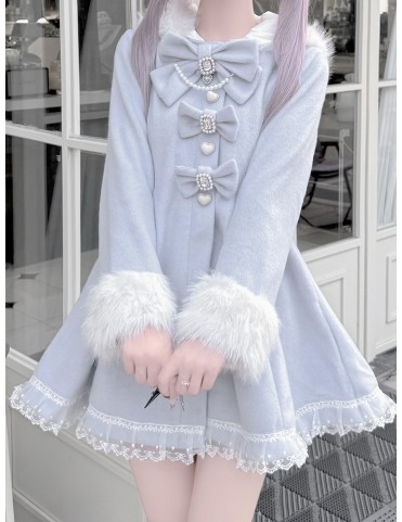 Manteau bleu clair trapèze Jirai Kei avec capuche oreilles de lapin am