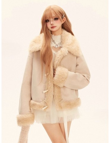 Manteau court en daim Millard kaki clair avec col en fausse fourrure