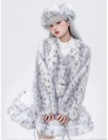 Manteau fausse fourrure argenté hivernal