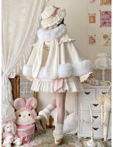 Cape à capuche avec oreilles de lapin oversize, style Lolita hivernal