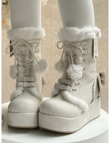 Bottines d'hiver blanches à plateforme 4cm pour Lolita
