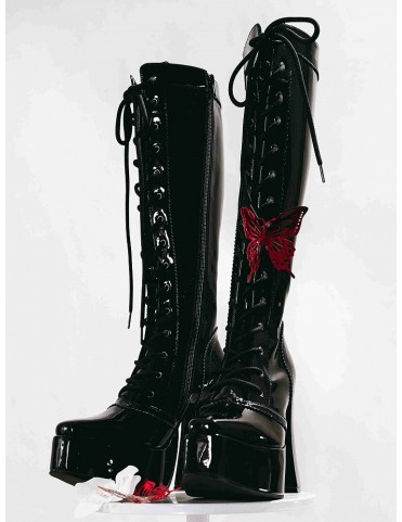 Bottines montantes noires à lacets et à plateforme épaisse