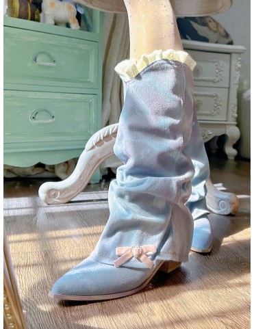 Bottines en jean bleu et violet à talon bloc et bout pointu style west