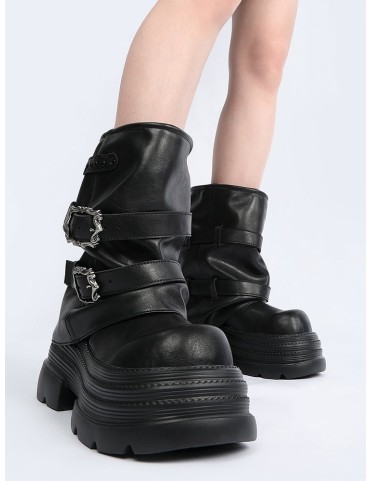 Bottines Punk à Plateforme avec Boucles et Clous