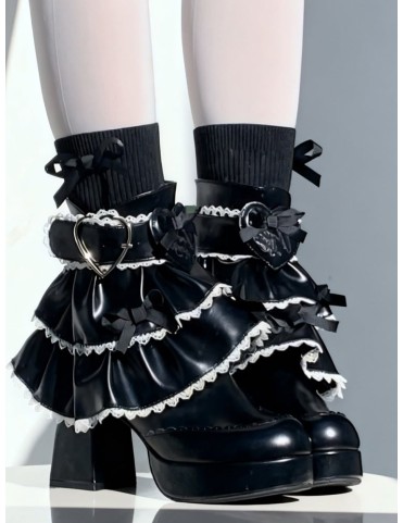 Bottines à talons compensés et volants amovibles, style Lolita