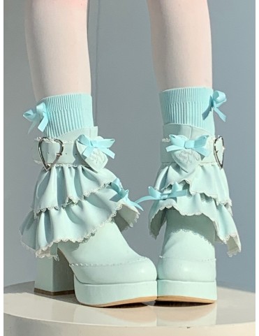 Bottines bleues en cuir synthétique à talon bloc