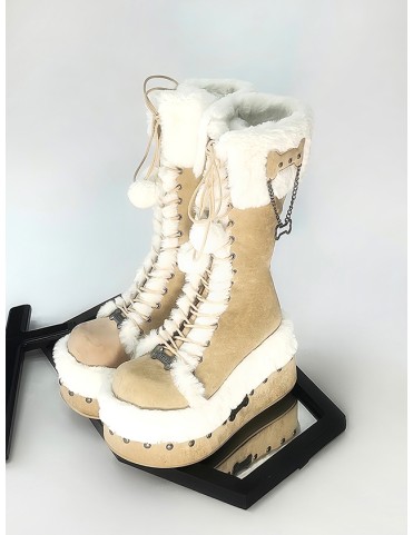Bottines d'hiver longues marron clair avec intérieur douillet