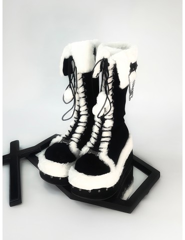 Bottines Punk à Plateforme Fourrées et à Détails Clous