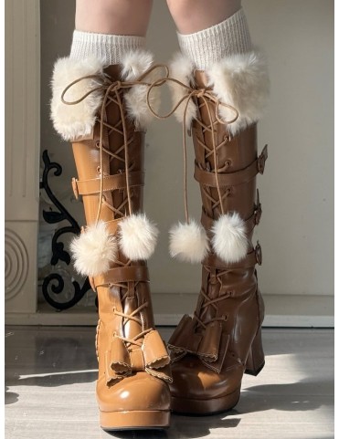 Bottines d'hiver à col fourrure et détails en dentelle raffinée